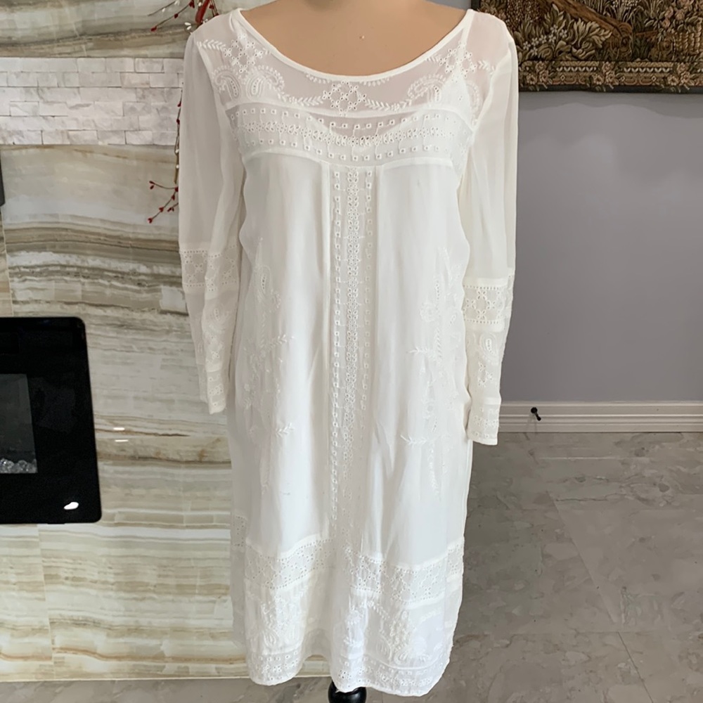 Lucky Brand Boho White Crochet Lace Mini Dress Size S
